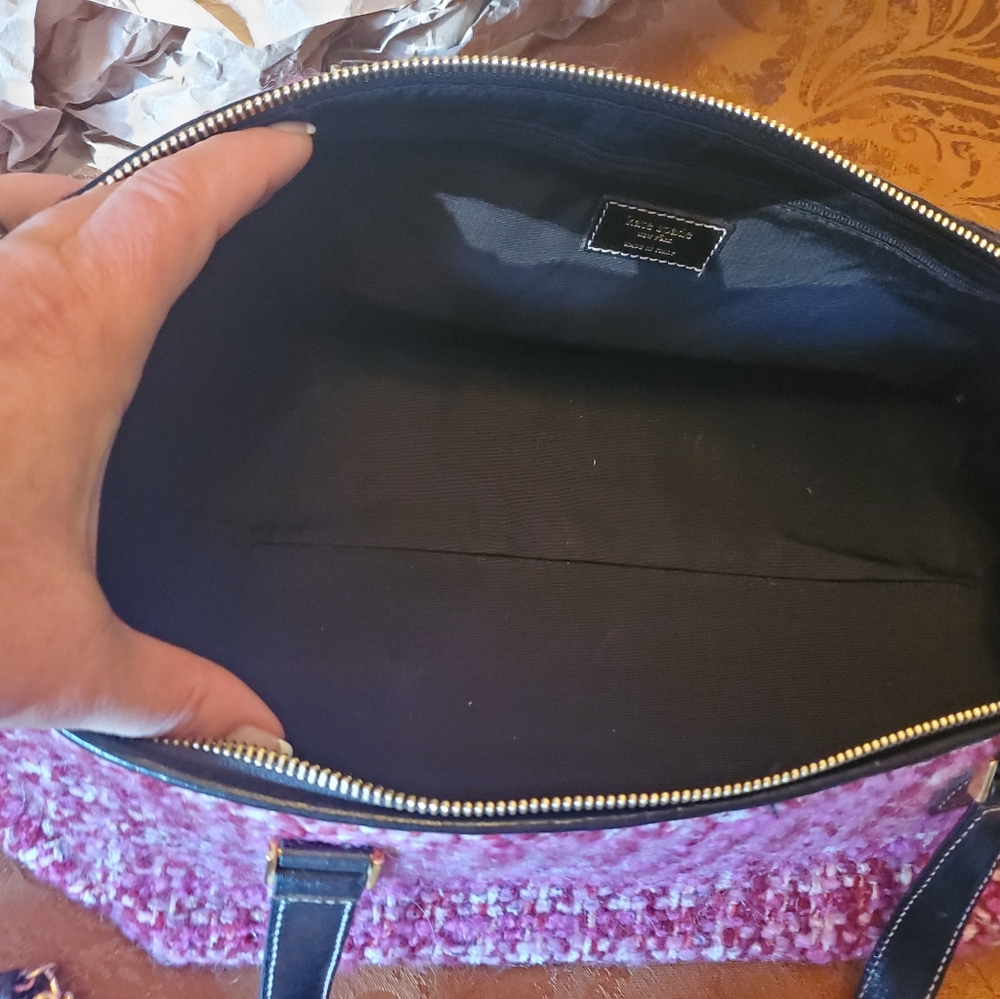 Kate Spade Pink Tweed with Black Leather Satchel Bag - Picture 11 of 15